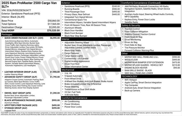 2025 RAM Ram ProMaster RAM PROMASTER 2500 SLT+ CARGO VAN HIGH ROOF 159 WB 2025 RAM Ram ProMaster RAM PROMASTER 2500 SLT+ CARGO VAN HIGH ROOF 159 WB