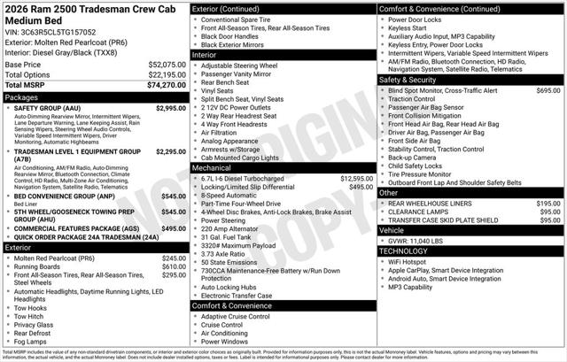 2026 RAM Ram 2500 RAM 2500 TRADESMAN CREW CAB 4X4 64 BOX 2026 RAM Ram 2500 RAM 2500 TRADESMAN CREW CAB 4X4 64 BOX