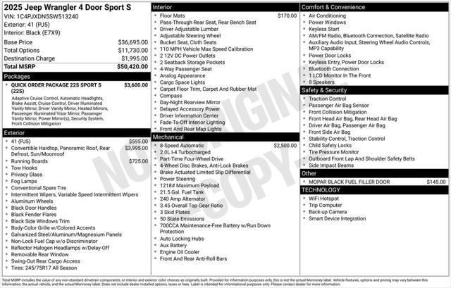 2025 Jeep Wrangler WRANGLER 4-DOOR SPORT S 2025 Jeep Wrangler WRANGLER 4-DOOR SPORT S