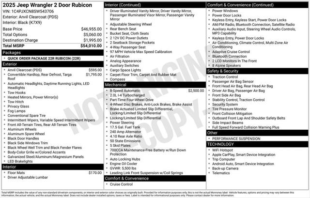 2025 Jeep Wrangler WRANGLER 2-DOOR RUBICON 2025 Jeep Wrangler WRANGLER 2-DOOR RUBICON