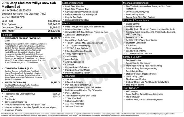 2025 Jeep Gladiator GLADIATOR WILLYS 4X4 2025 Jeep Gladiator GLADIATOR WILLYS 4X4