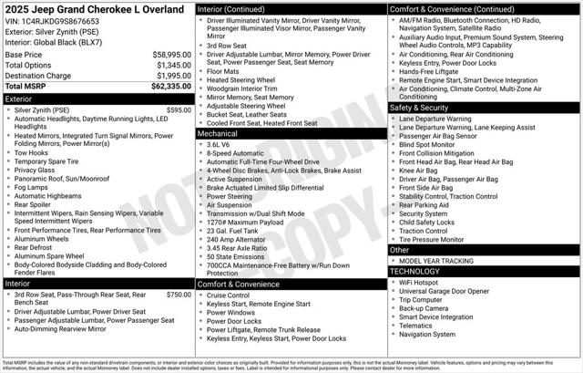 2025 Jeep Grand Cherokee GRAND CHEROKEE L OVERLAND 4X4 2025 Jeep Grand Cherokee GRAND CHEROKEE L OVERLAND 4X4