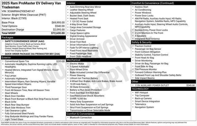 2025 RAM Ram ProMaster EV RAM PROMASTER EV STEP VAN SUPER HIGH ROOF 159 WB EXT