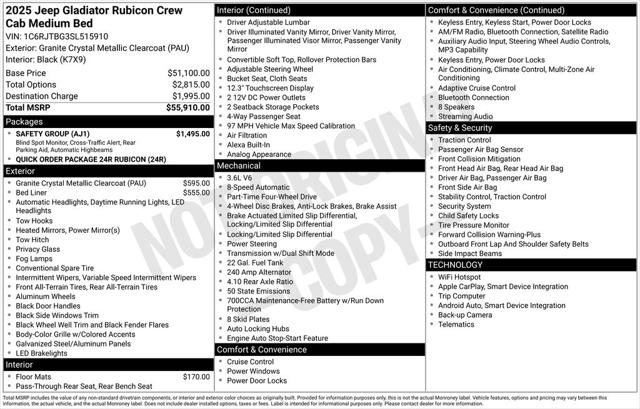 2025 Jeep Gladiator GLADIATOR RUBICON 4X4 2025 Jeep Gladiator GLADIATOR RUBICON 4X4