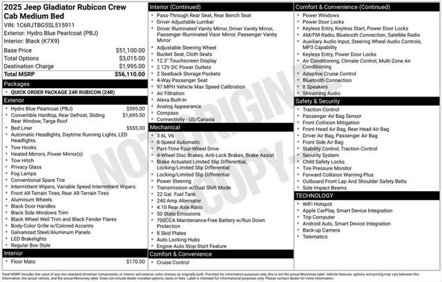 2025 Jeep Gladiator GLADIATOR RUBICON 4X4 2025 Jeep Gladiator GLADIATOR RUBICON 4X4