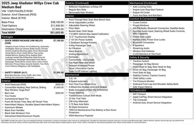 2025 Jeep Gladiator GLADIATOR WILLYS 4X4 2025 Jeep Gladiator GLADIATOR WILLYS 4X4