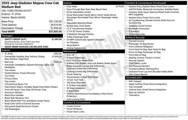 2025 Jeep Gladiator GLADIATOR MOJAVE 4X4 2025 Jeep Gladiator GLADIATOR MOJAVE 4X4