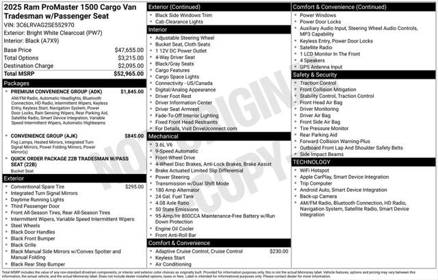 2025 RAM Ram ProMaster RAM PROMASTER 1500 TRADESMAN CARGO VAN LOW ROOF 136 WB 2025 RAM Ram ProMaster RAM PROMASTER 1500 TRADESMAN CARGO VAN LOW ROOF 136 WB