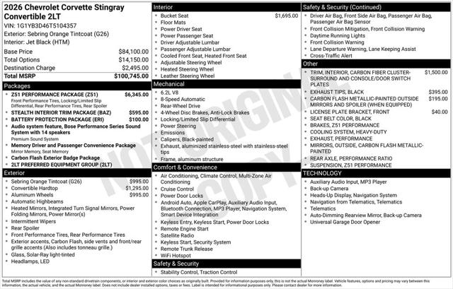 2026 Chevrolet Corvette Stingray Convertible, 2LT, RWD
