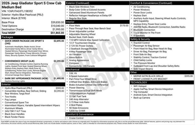 2026 Jeep Gladiator GLADIATOR SPORT S 4X4 2026 Jeep Gladiator GLADIATOR SPORT S 4X4