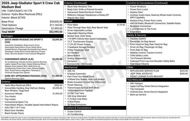 2026 Jeep Gladiator GLADIATOR SPORT S 4X4 2026 Jeep Gladiator GLADIATOR SPORT S 4X4