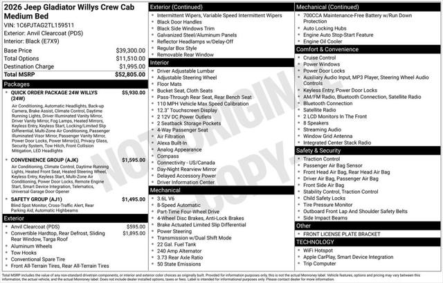 2026 Jeep Gladiator GLADIATOR WILLYS 4X4