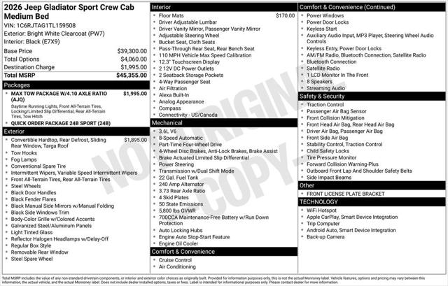 2026 Jeep Gladiator GLADIATOR SPORT 4X4