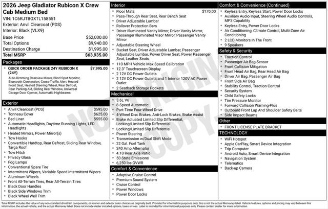 2026 Jeep Gladiator GLADIATOR RUBICON X 4X4