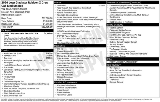 2026 Jeep Gladiator GLADIATOR RUBICON X 4X4