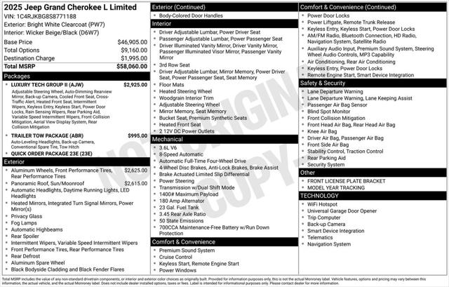 2025 Jeep Grand Cherokee GRAND CHEROKEE L LIMITED 4X4 2025 Jeep Grand Cherokee GRAND CHEROKEE L LIMITED 4X4