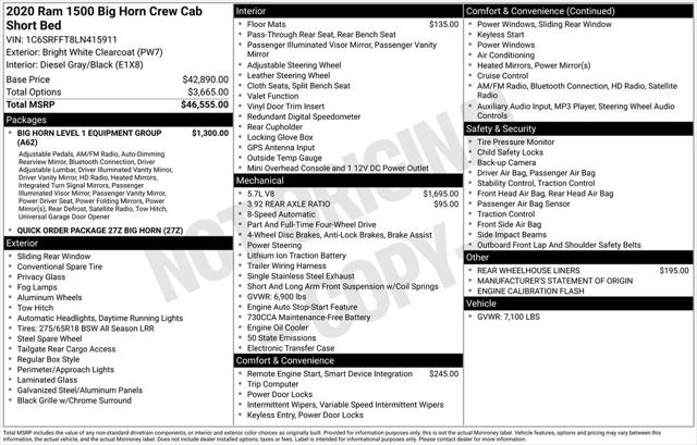 2020 RAM 1500 Big Horn Crew Cab 4x4 57 Box