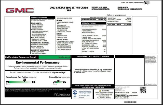 2023 GMC Savana Cargo RWD 3500 Extended Wheelbase Work Van