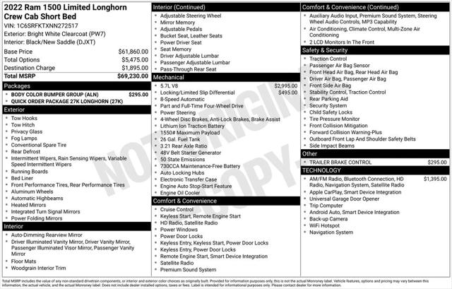 2022 RAM 1500 Limited Longhorn Crew Cab 4x4 57 Box 2022 RAM 1500 Limited Longhorn Crew Cab 4x4 57 Box
