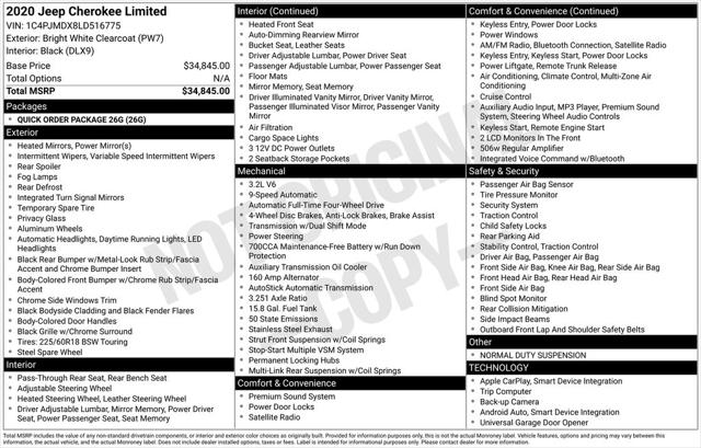 2020 Jeep Cherokee Limited 4X4 2020 Jeep Cherokee Limited 4X4