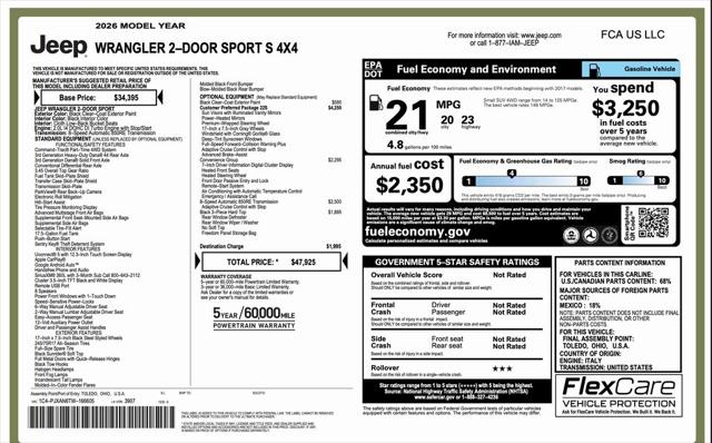 2026 Jeep Wrangler WRANGLER 2-DOOR SPORT S 2026 Jeep Wrangler WRANGLER 2-DOOR SPORT S