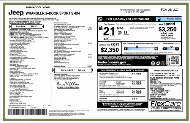 2026 Jeep Wrangler WRANGLER 2-DOOR SPORT S 2026 Jeep Wrangler WRANGLER 2-DOOR SPORT S