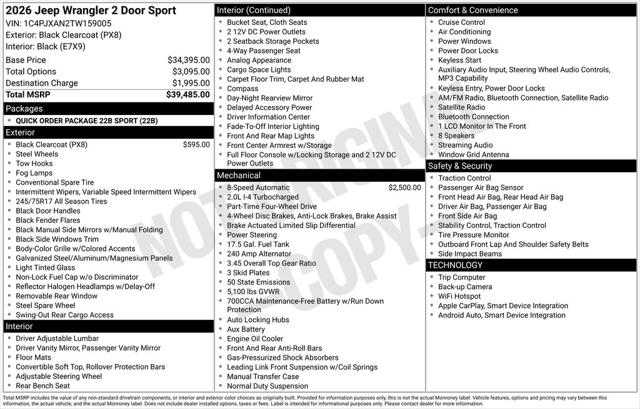 2026 Jeep Wrangler WRANGLER 2-DOOR SPORT 2026 Jeep Wrangler WRANGLER 2-DOOR SPORT