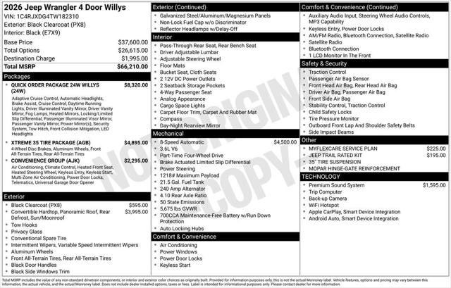 2026 Jeep Wrangler WRANGLER 4-DOOR WILLYS 2026 Jeep Wrangler WRANGLER 4-DOOR WILLYS