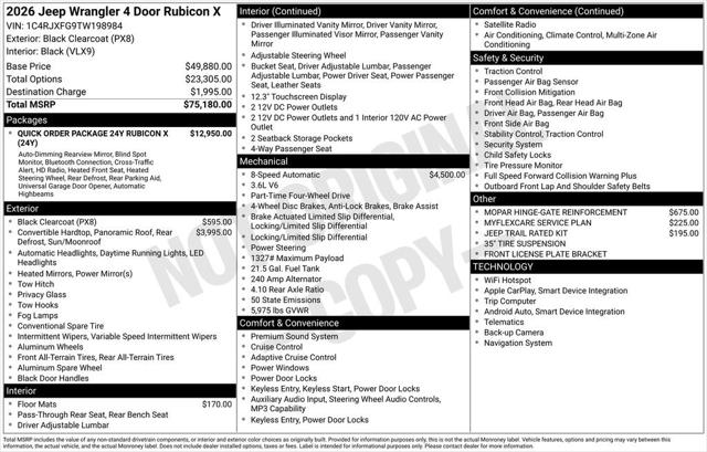2026 Jeep Wrangler WRANGLER 4-DOOR RUBICON X 2026 Jeep Wrangler WRANGLER 4-DOOR RUBICON X