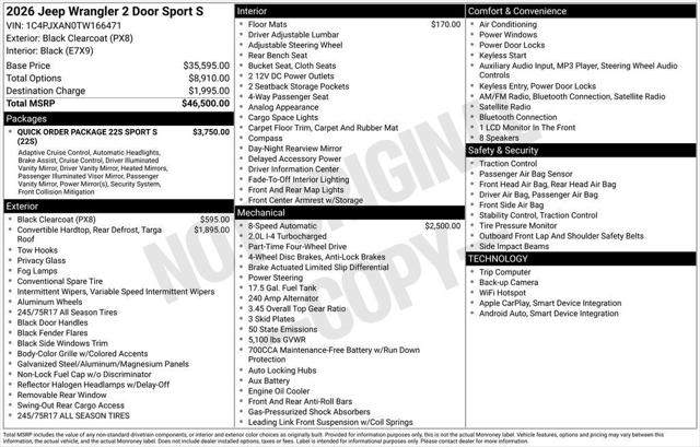 2026 Jeep Wrangler WRANGLER 2-DOOR SPORT S 2026 Jeep Wrangler WRANGLER 2-DOOR SPORT S