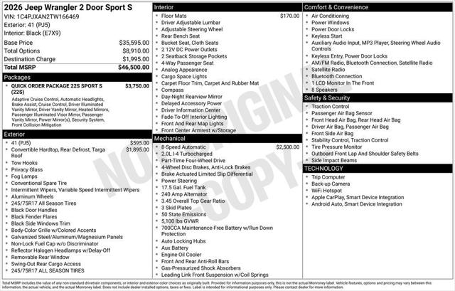 2026 Jeep Wrangler WRANGLER 2-DOOR SPORT S 2026 Jeep Wrangler WRANGLER 2-DOOR SPORT S