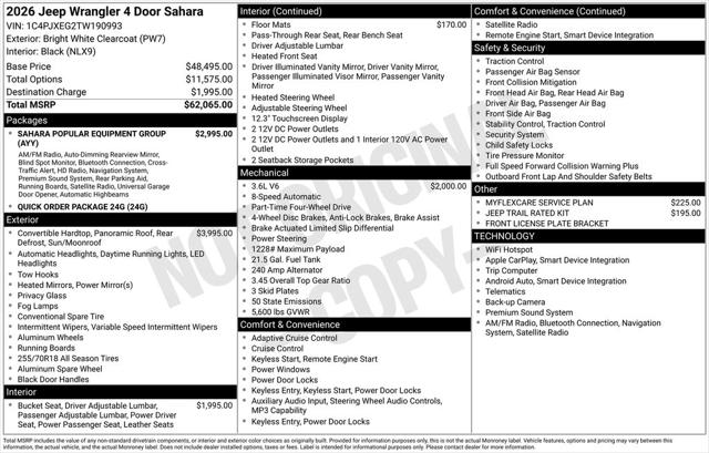 2026 Jeep Wrangler WRANGLER 4-DOOR SAHARA 2026 Jeep Wrangler WRANGLER 4-DOOR SAHARA