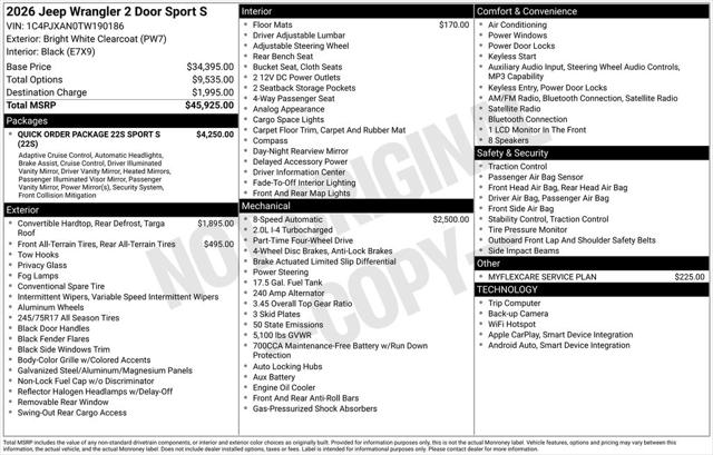 2026 Jeep Wrangler WRANGLER 2-DOOR SPORT S 2026 Jeep Wrangler WRANGLER 2-DOOR SPORT S
