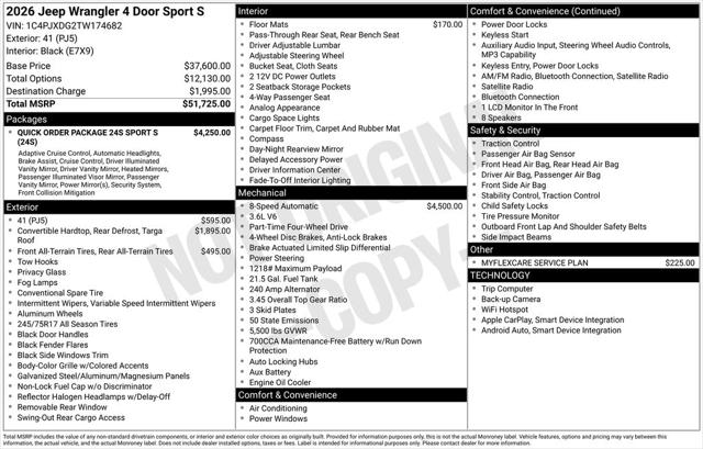 2026 Jeep Wrangler WRANGLER 4-DOOR SPORT S 2026 Jeep Wrangler WRANGLER 4-DOOR SPORT S