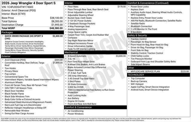 2026 Jeep Wrangler WRANGLER 4-DOOR SPORT S