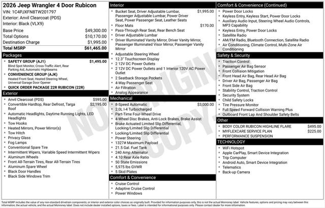 2026 Jeep Wrangler WRANGLER 4-DOOR RUBICON 2026 Jeep Wrangler WRANGLER 4-DOOR RUBICON