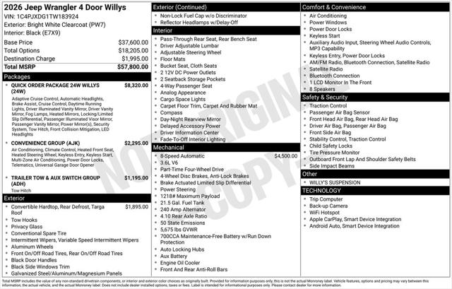 2026 Jeep Wrangler WRANGLER 4-DOOR WILLYS 2026 Jeep Wrangler WRANGLER 4-DOOR WILLYS