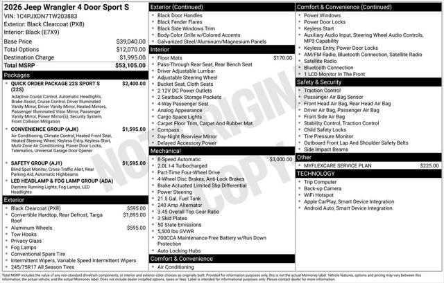 2026 Jeep Wrangler WRANGLER 4-DOOR SPORT S 2026 Jeep Wrangler WRANGLER 4-DOOR SPORT S