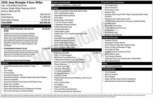 2026 Jeep Wrangler WRANGLER 4-DOOR WILLYS