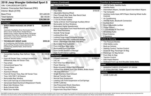 2018 Jeep Wrangler Unlimited Sport S 4x4 2018 Jeep Wrangler Unlimited Sport S 4x4