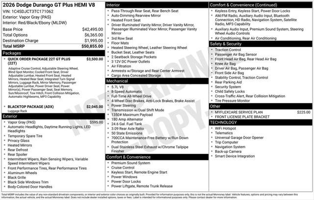 2026 Dodge Durango DURANGO GT PLUS AWD HEMI V8 2026 Dodge Durango DURANGO GT PLUS AWD HEMI V8