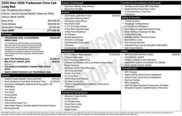 2026 RAM Ram 3500 RAM 3500 TRADESMAN CREW CAB 4X4 8 BOX 2026 RAM Ram 3500 RAM 3500 TRADESMAN CREW CAB 4X4 8 BOX