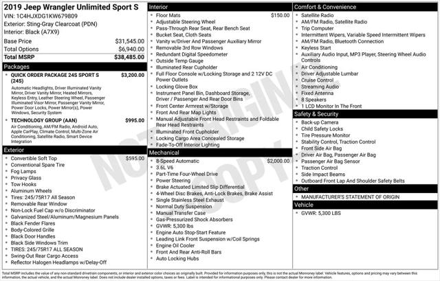 2019 Jeep Wrangler Unlimited Sport S 4x4 2019 Jeep Wrangler Unlimited Sport S 4x4