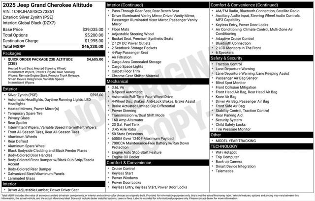 2025 Jeep Grand Cherokee GRAND CHEROKEE ALTITUDE 4X4