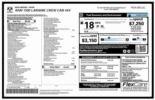 2026 RAM Ram 1500 RAM 1500 LARAMIE CREW CAB 4X4 57 BOX