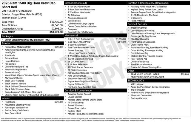 2026 RAM Ram 1500 RAM 1500 BIG HORN CREW CAB 4X4 57 BOX