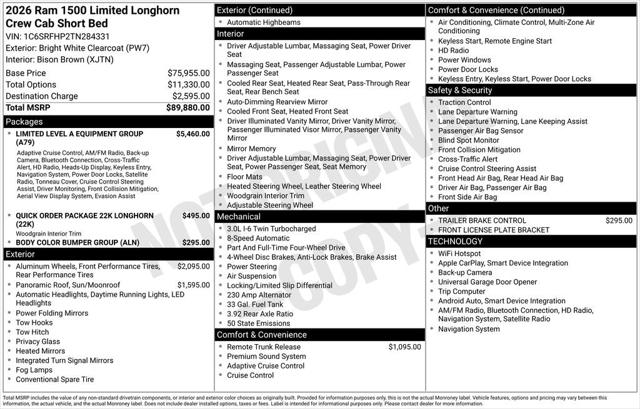 2026 RAM Ram 1500 RAM 1500 LIMITED LONGHORN CREW CAB 4X4 57 BOX