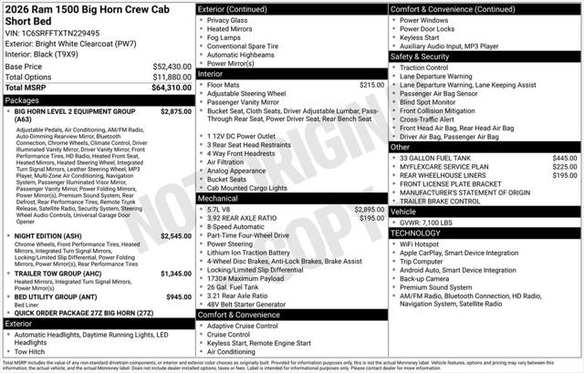 2026 RAM Ram 1500 RAM 1500 BIG HORN CREW CAB 4X4 57 BOX 2026 RAM Ram 1500 RAM 1500 BIG HORN CREW CAB 4X4 57 BOX