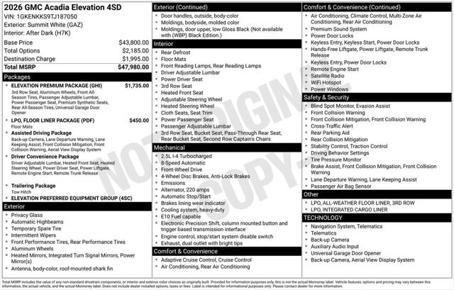 2026 GMC Acadia Elevation FWD