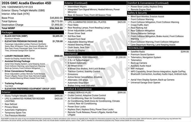 2026 GMC Acadia Elevation AWD